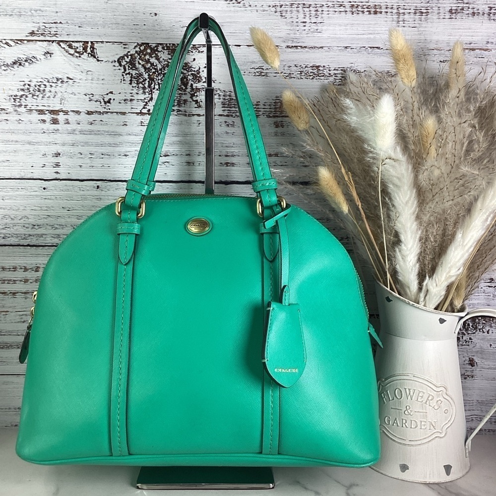 COACH VINTAGE #25671 HAND BAG GREEN PEYTON CORA DOMED SATCHEL PURSE‎ CROSSBODY - Picture 2 of 16
